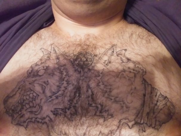 The drawing was done by jacob Cox and my tattoo artist was Jody Brown but we never got around the finishing.